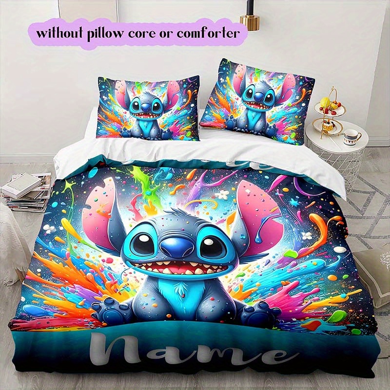 

Custom 3d Name Stitch & Cartoon Duvet Cover Set - Soft Polyester, Fade-resistant Bedding For All - Includes 1 Duvet Cover And 2 Pillowcases (no Insert)