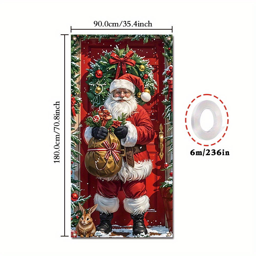 TEMU 2d Flat, 2d Door Banner, 2d Flat Banner 35.4x70.9 Inch Vivid Balloon Christmas Door Cover Santa Claus Gifts And Happiness To Your Living Room