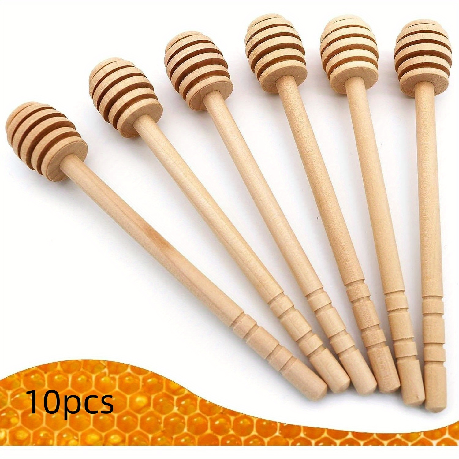 TEMU Set Of 6 High-quality Wooden Sticks For Honey Dipping - 6 Long Sticks, Each Wrapped Separately, Ideal For Mixing, Serving, And Dispensing Honey