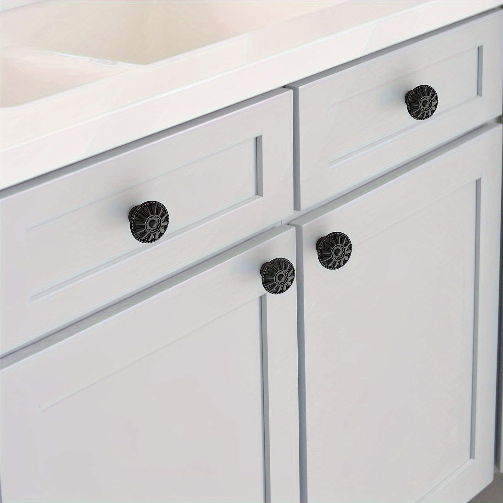2/4/8pcs Vintage Daisy Cabinet Knobs - Matte Black Single Hole Drawer Pulls, Plastic Hardware Suitable For Cabinets, Dressers, Furniture (2, 4, 8pcs)