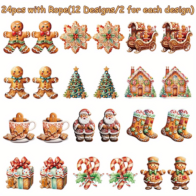 TEMU 24pcs With Rope Gingerbread Man Ornament Set, Christmas Tree Decoration, Cute Gingerbread Man Pendant Tags, Home Ornament, Thanksgiving Day New