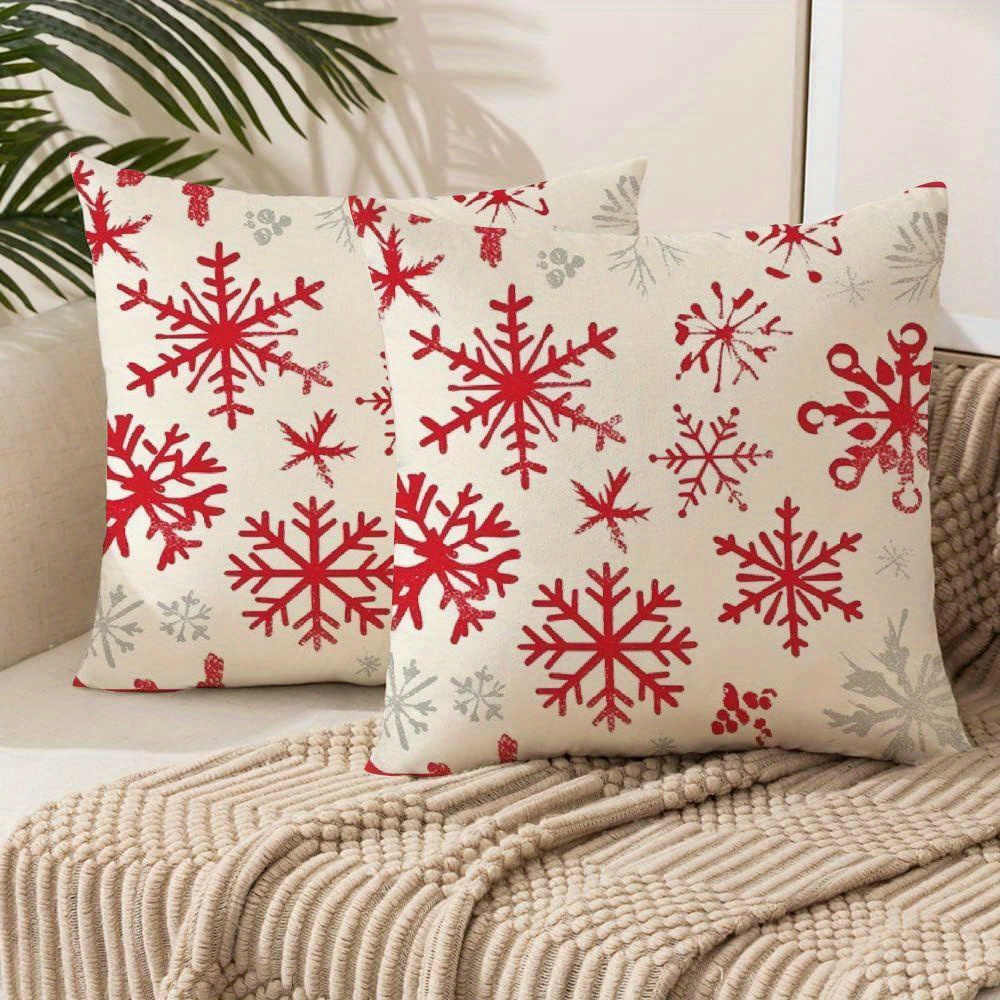 

Hemitong Set Of 2 Christmas Throw Pillow Covers, Decorative Snowflake Zippered Cushion Cases, Traditional Style Polyester, Living Room Pillowcases, Machine Washable -