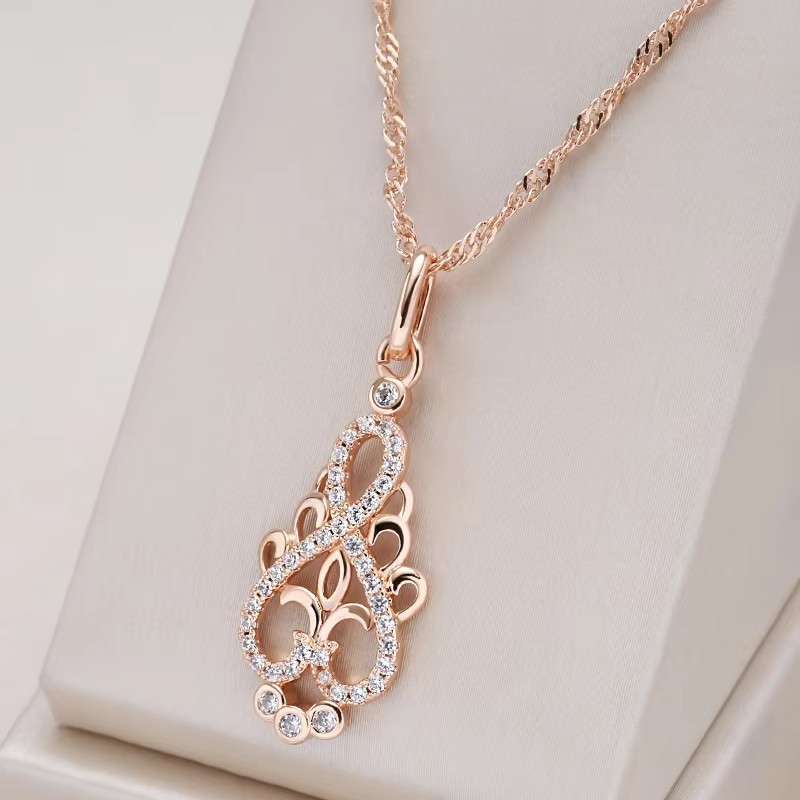 

1 Pair Golden Color Hollow Floral Necklace Flower Pendant Bride Wedding Jewelry Valentine's Day Gifts