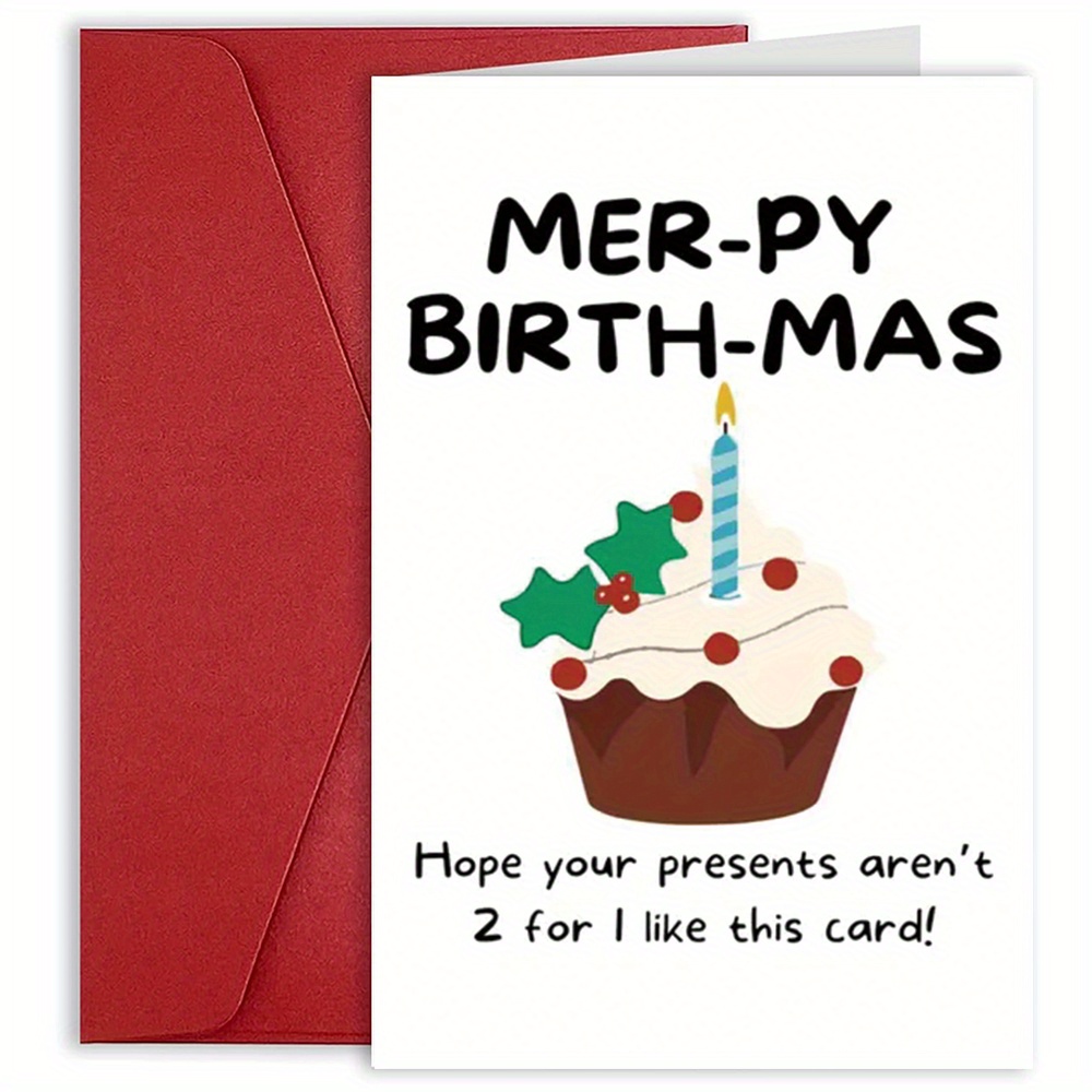 

1pc, "mer-ry Christmas Birthday" Greeting Card, Humorous Holiday Wish, Christmas, Birthdays, And , Ideal For Family, Friends, And Colleagues, Office Stationery, Paper Card