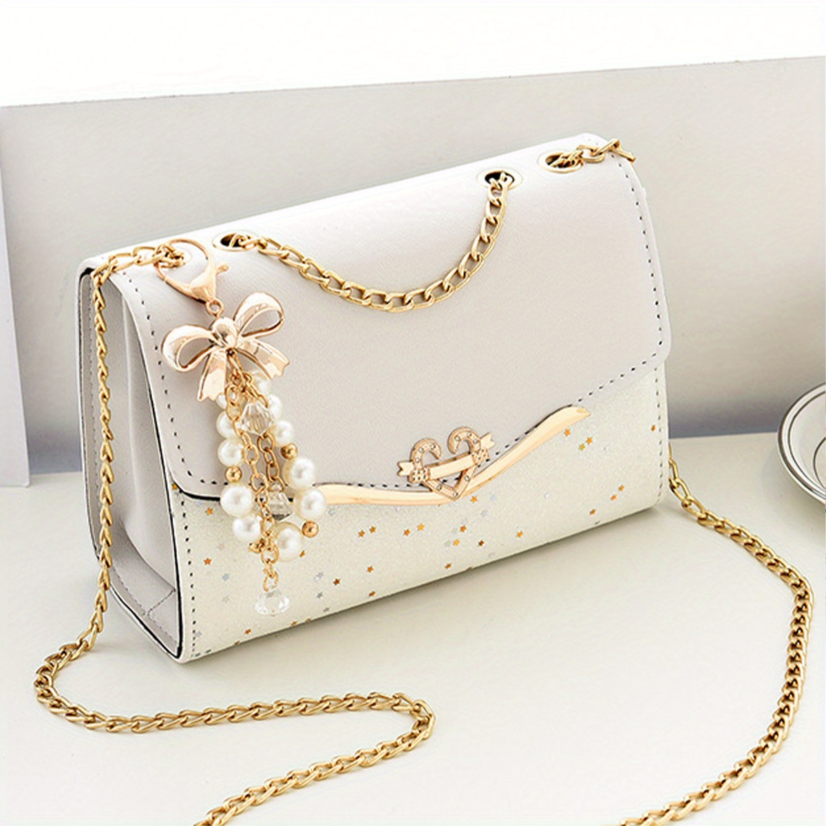 Fashionable Women's Flap Bag Metal Chain Tassel Pendant A