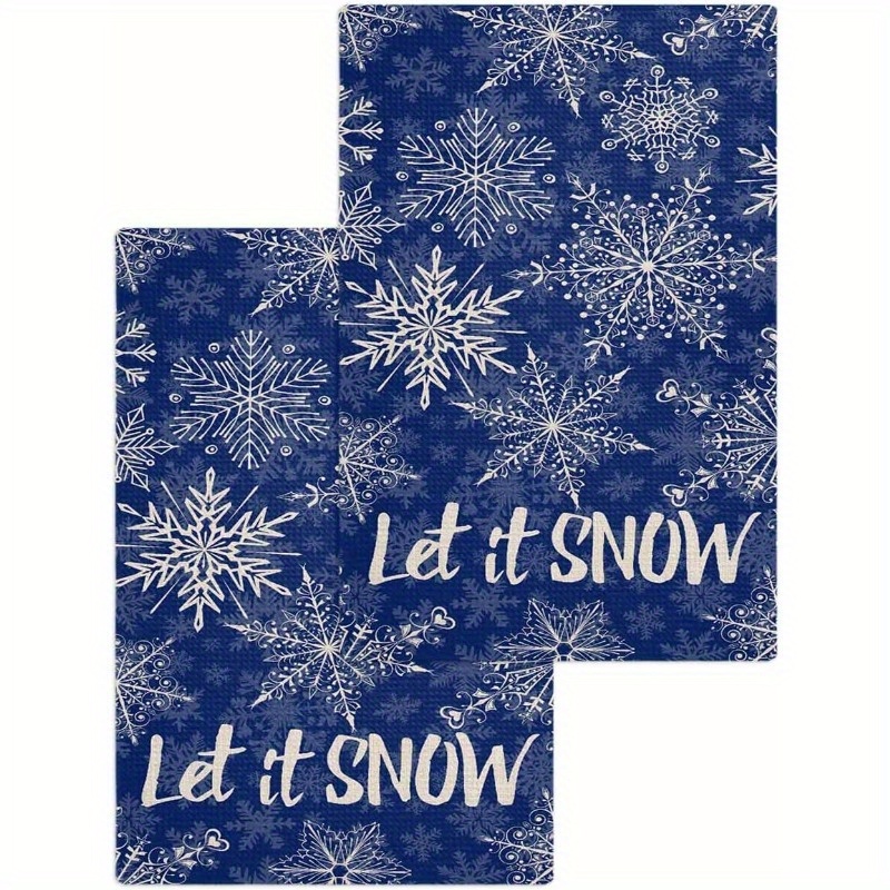 

2pcs Set Of Soft Polyester Kitchen Towels, 18x26", Blue With "" - Absorbent & Hand Towels For Christmas And Winter , Machine Washable