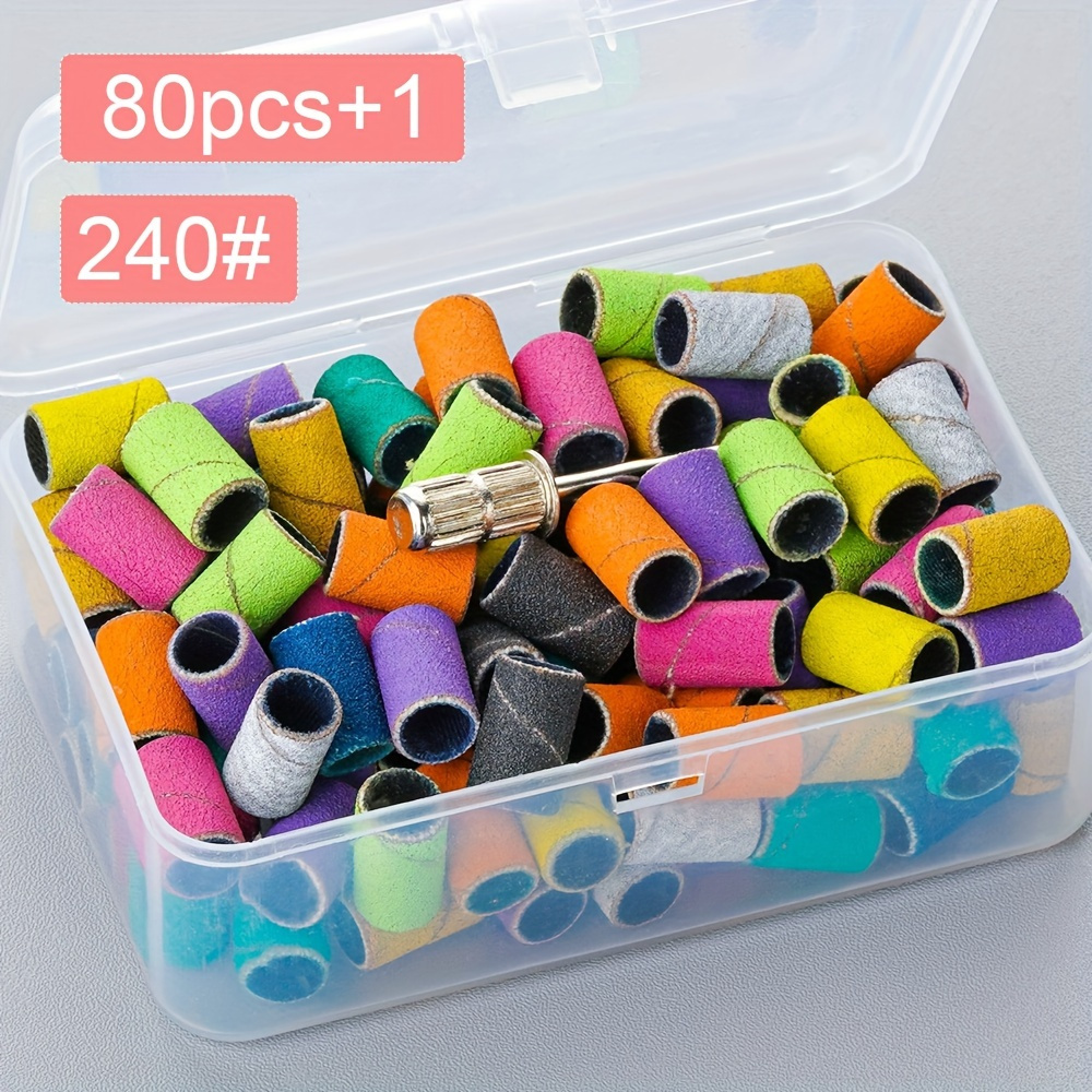 

Nail Drill Sanding Belt 240# 80pcs Color Coarse Nail Sanding Belt 1pc Nail Drill /32" Drill Portable Storage Box Set