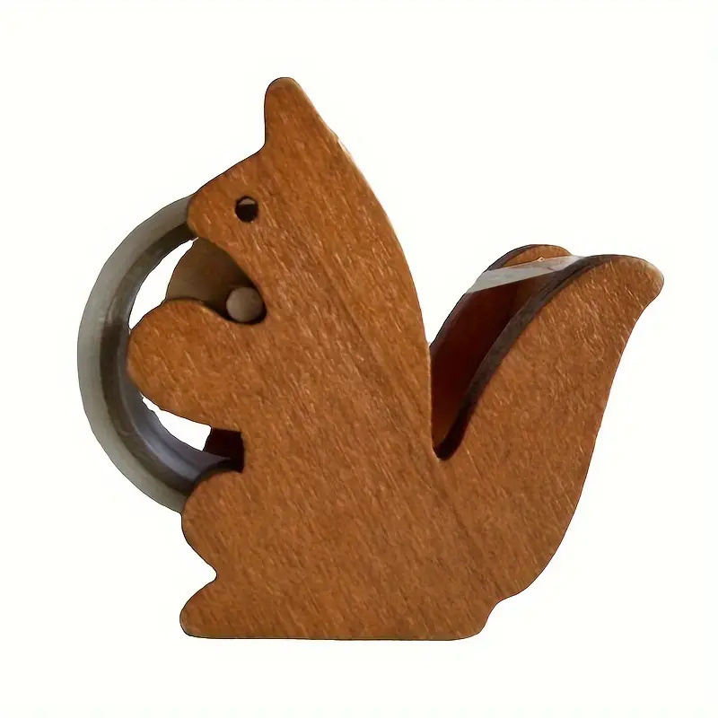 1pc Wooden Crafts Tape Base Squirrel Iron Teeth Wooden Grocery Tape Base