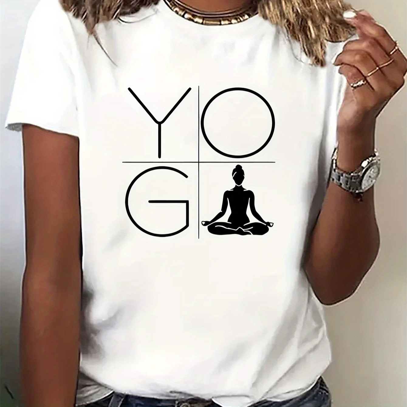 

Women's Yoga-inspired Graphic Tee - Casual & Sporty, Stretch Fabric, Machine Washable