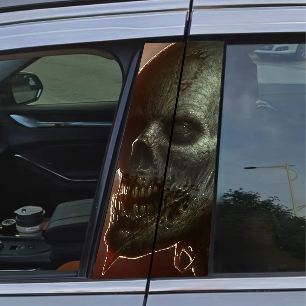 2pcs Custom Halloween Skull & Zombie Car Decals - Durable, Waterproof PVC Bumper Stickers for All Vehicles - Scratch-Resistant, Easy Apply Exterior Accessories