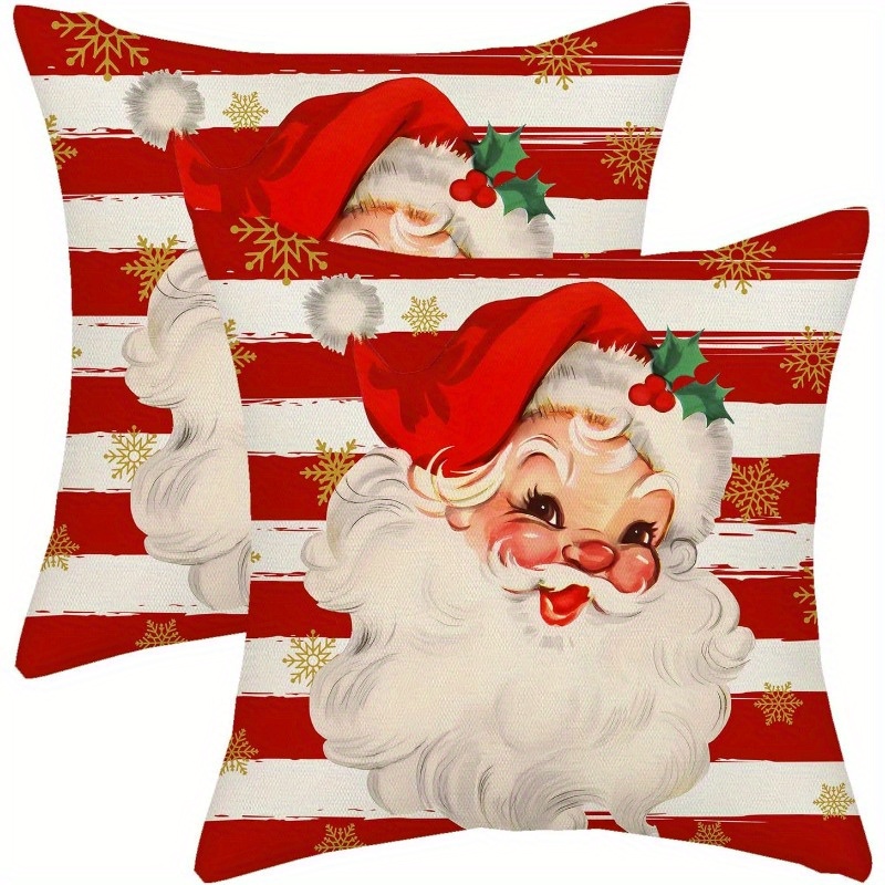 

2pcs Christmas Pillow Covers 18x18 Inches, Red Watercolor Striped Santa Design, Polyester Sofa Bed Decorative Cushion Cases, Contemporary Style, Zipper Closure, Hand Wash Only