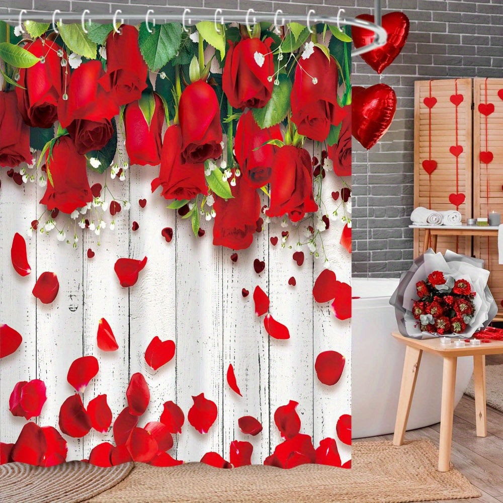 TEMU 1pc Bathroom Curtain Digital Printing Polyester Waterproof Shower Curtain No Punching Partition Bathroom Curtain