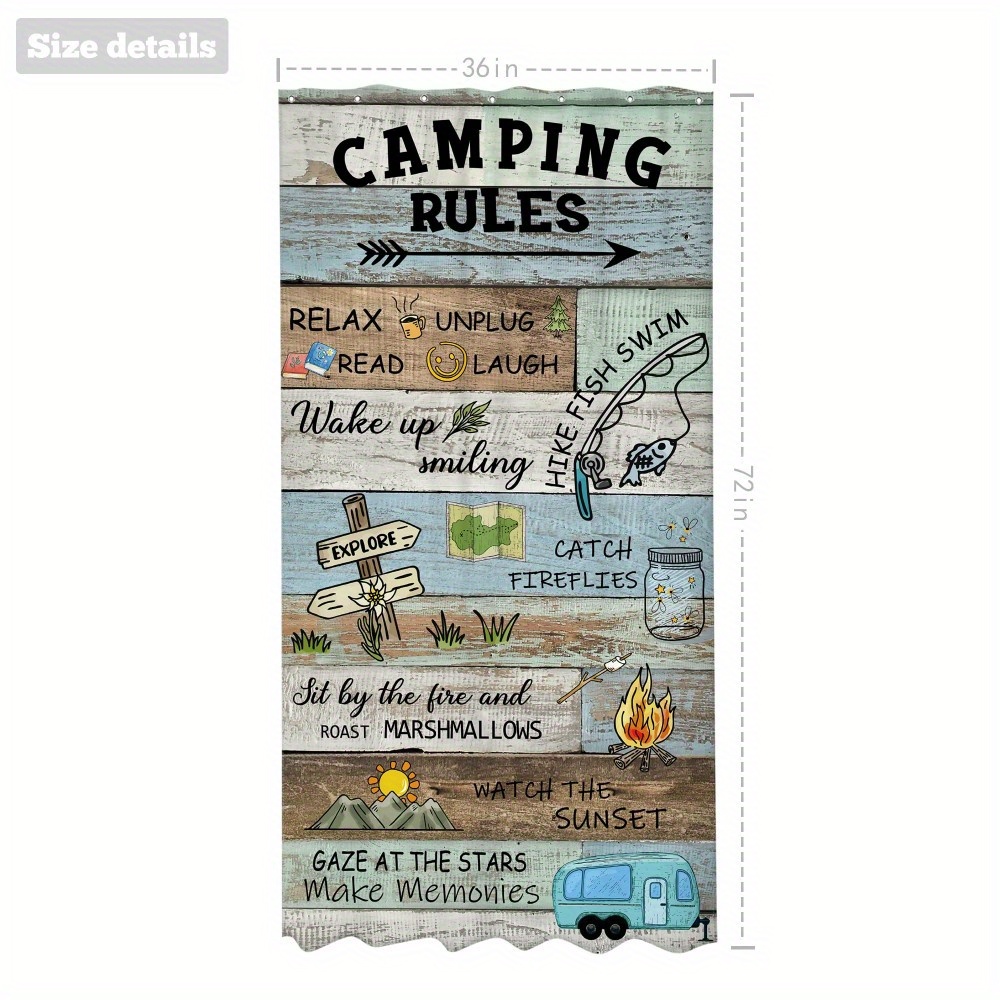 

Rustic Camping Rules Themed Woven Polyester Bathroom With Waterproof And Hooks - Machine Washable Bath For All