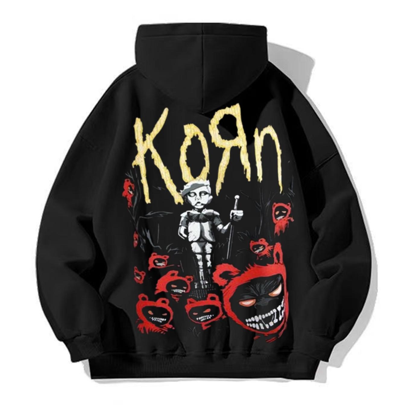 

Vintage Rock Print Pullover With Kangaroo Pocket Hoodies