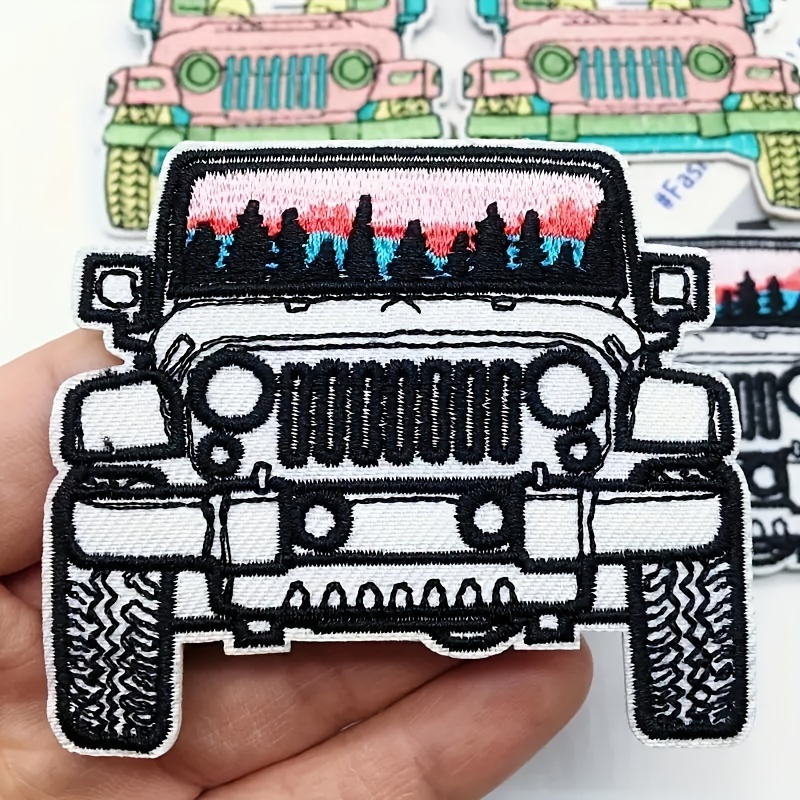 

3pcs Polyester Embroidered Off-road Vehicle Patches, Cartoon Applique Badges For , Backpacks, Jeans, Hats - Decorative Flower Package Iron-on Stickers, Diy Wallet Making