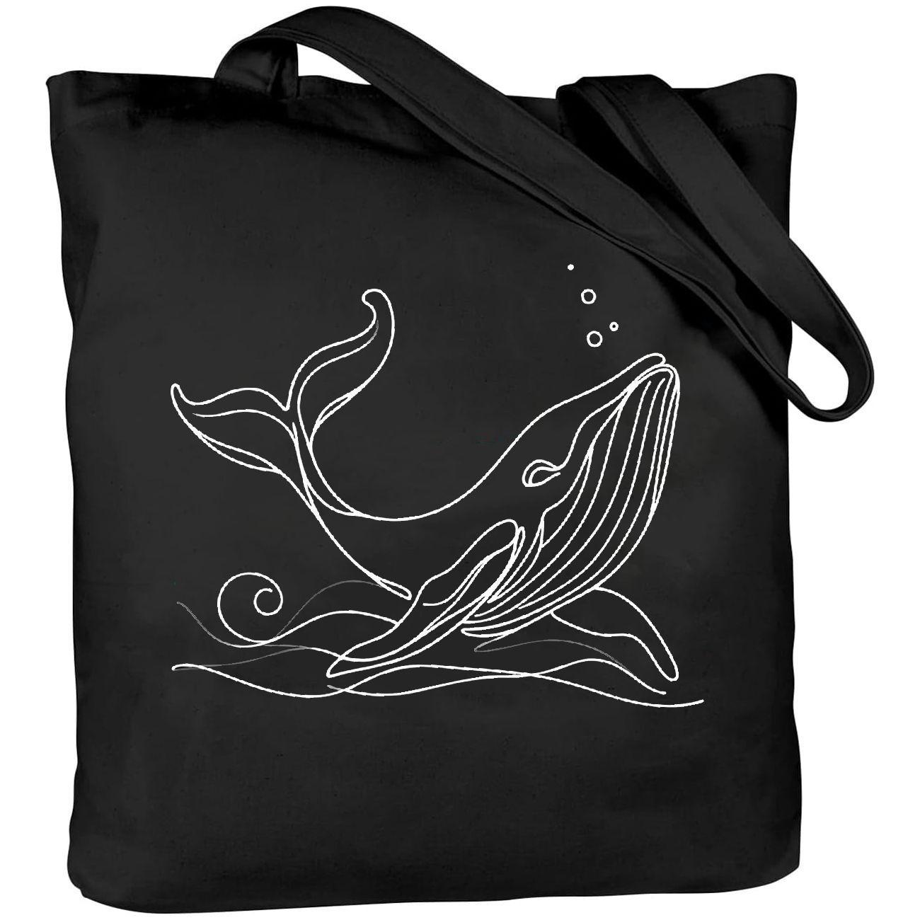 

Large Capacity Canvas Tote Bag With Whale Design - Travel And Shopping - High Quality, Washable, And Foldable