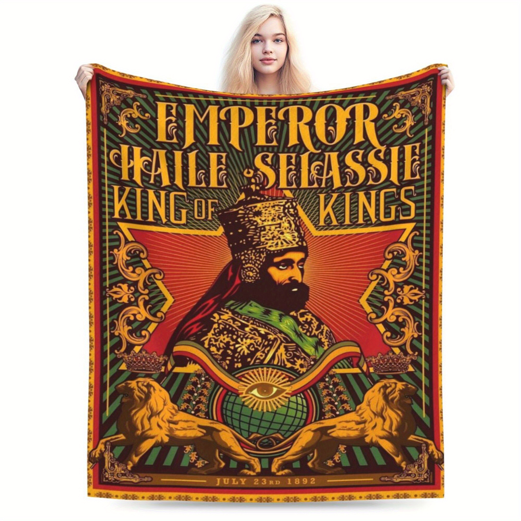 

Haile Selassie Throw Blanket, Vintage , Warm Flannel, , Home Decor, 250-300g Polyester, Knit Fabric, No Embellishments, For Living Room, Couch, Travel, Gift