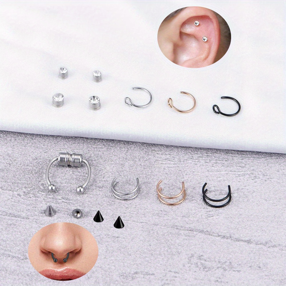 

18pcs False Nose Stud Non-piercing Nasal Septum Piercing Ring Male And Female False Nose Spiral Ring