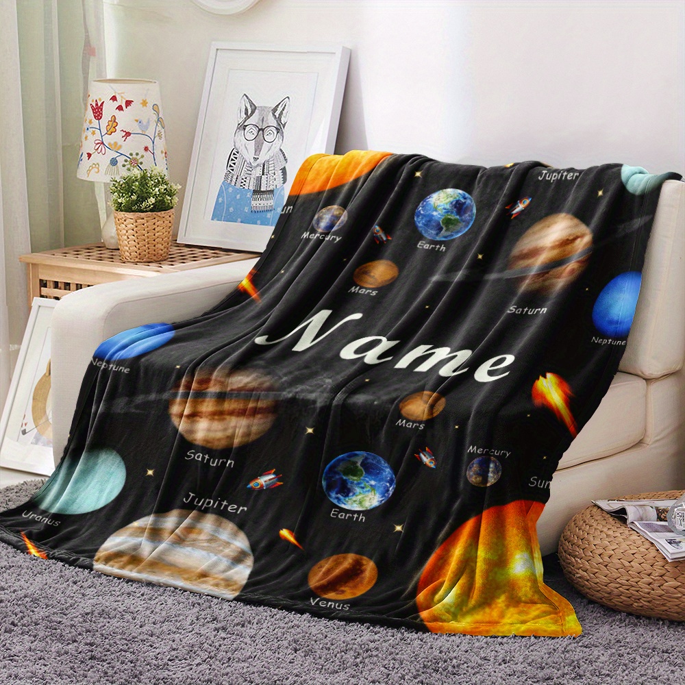 TEMU 1pc Custom Name Blanket - Soft And Machine Washable, Throw, Suitable For Sofa, Travel, Camping, Living Room, Camping Gear - Personalized Warm