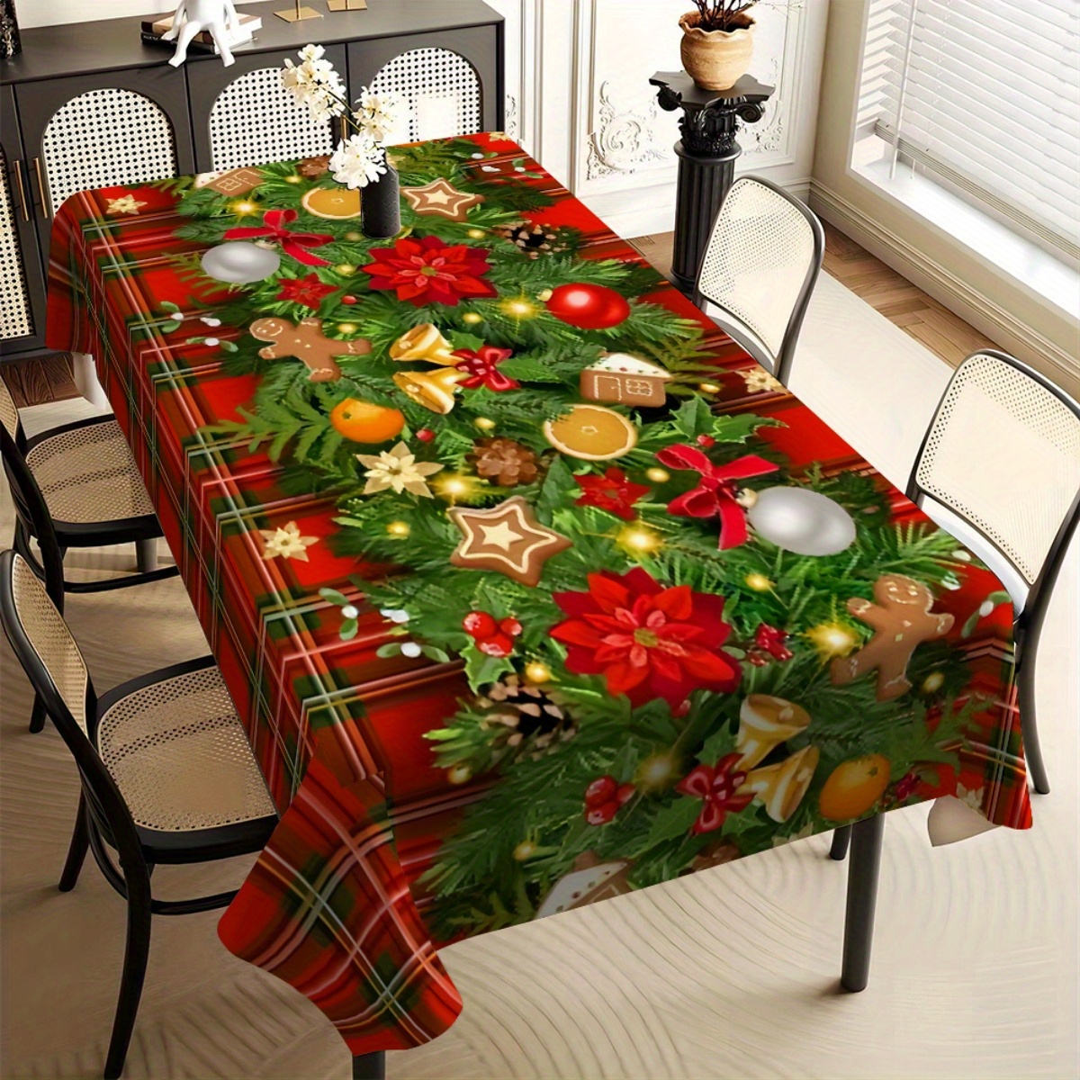 

1pc Square Christmas Print Tablecloth Waterproof, Oil-proof, Heat-insulating, Woven Polyester, Machine-made, Rectangular For Festival And Party Settings