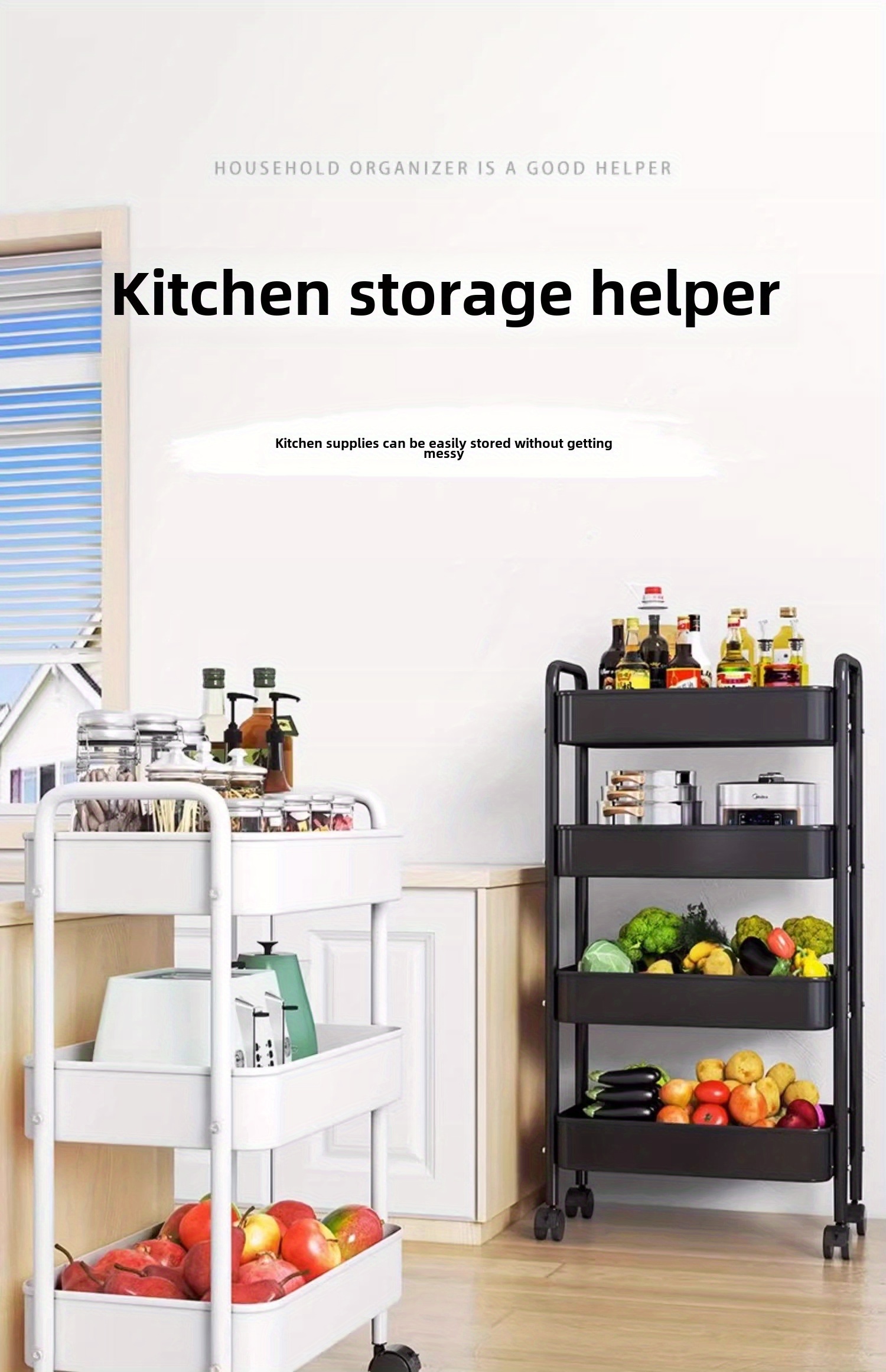 multi functional storage floor trolley multi layer mobile snack cart kitchen bathroom storage rack details 2