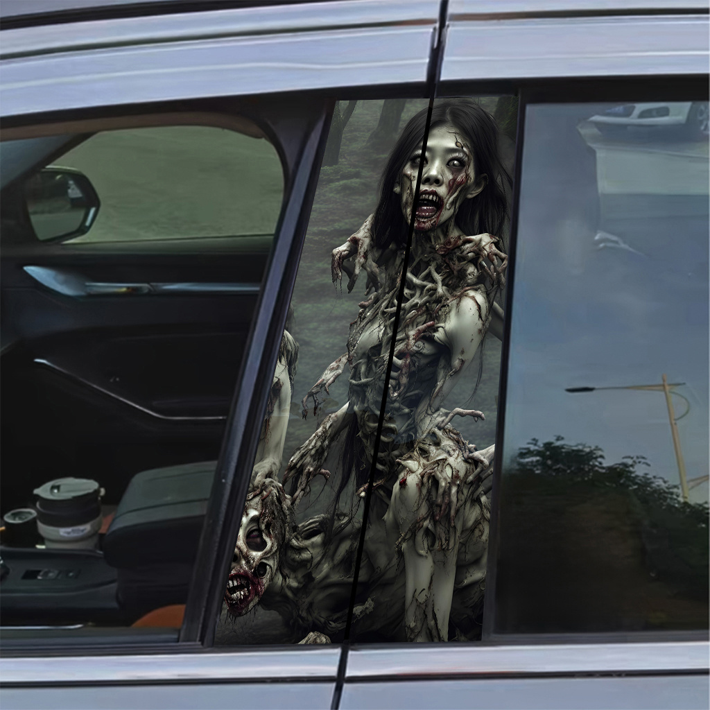 2pcs Custom Halloween Skull & Zombie Car Decals - Durable, Waterproof PVC Bumper Stickers for All Vehicles - Scratch-Resistant, Easy Apply Exterior Accessories