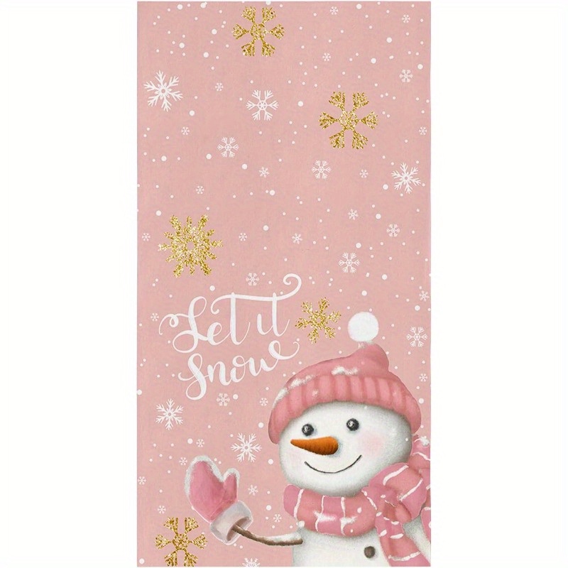 

1 Set Of 18x26 Inch Pink Snowman Christmas Kitchen Towels, Contemporary Style, Absorbent Dish Towels With Design, Soft Polyester, Machine Washable, For Home & Bathroom Decor