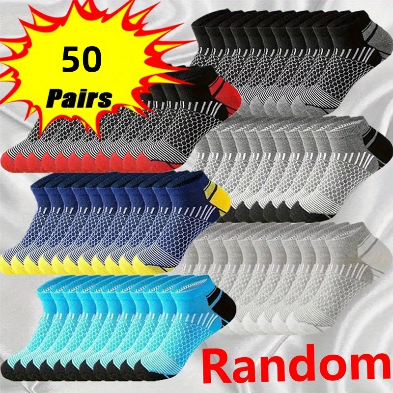 

50pcs Chaussettes Basses Respirantes pour Hommes - Absorbantes de Sueur, Évacuation de l'Humidité, Mélange de Polyester pour Toutes les