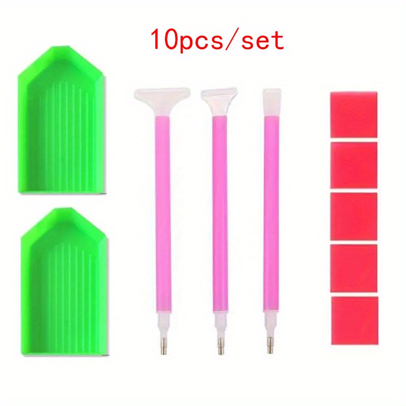 

10pcs 5d Diy Kit With Embroidery Pens, Glue & Tray - Complete Craft Set For Mosaic Artists