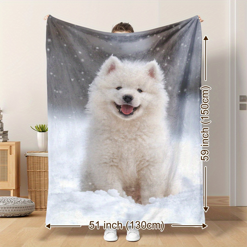 

1pc Samoyed Dog Print Fleece Blanket, 51x59 Inches, Soft And Warm, , Contemporary Style, , Decor, Ideal For , Camping, Travel, Car Use