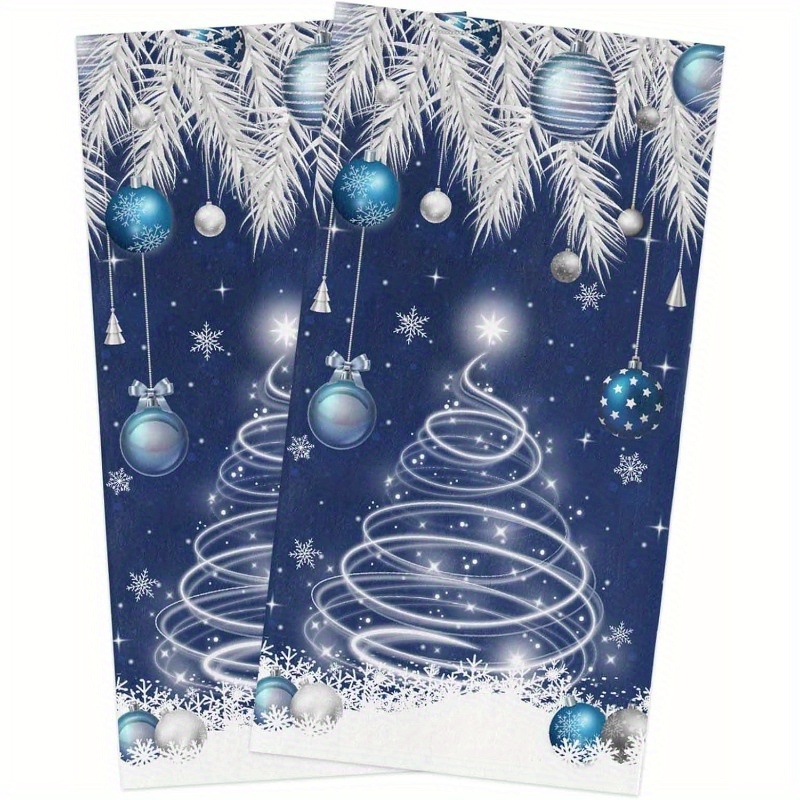 

Merry Christmas 2pcs Kitchen Towel Set - , Reusable Dishcloths With Needles & Snowflakes Design, Machine Washable