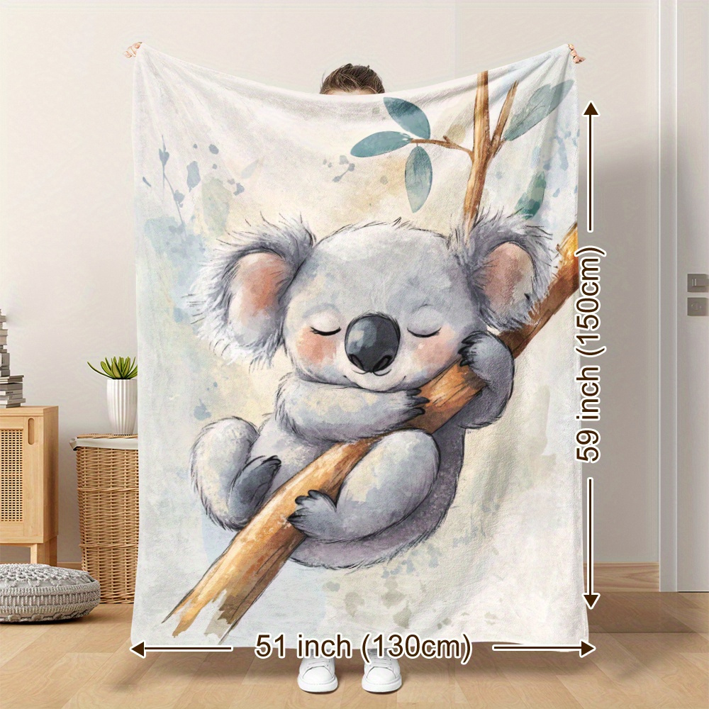 

1pc, Jit+ Cute Koala Cartoon Watercolor Blanket, Polyester Flannel, , 51x59 Inches, Contemporary Style, , Ideal For , Camping, Travel, Home Decor