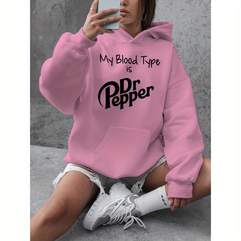 

Plus Size Letter Print Hoodie, Casual Kangaroo Pocket Long Sleeve Hooded Sweatshirt, Women's Plus Size Clothing