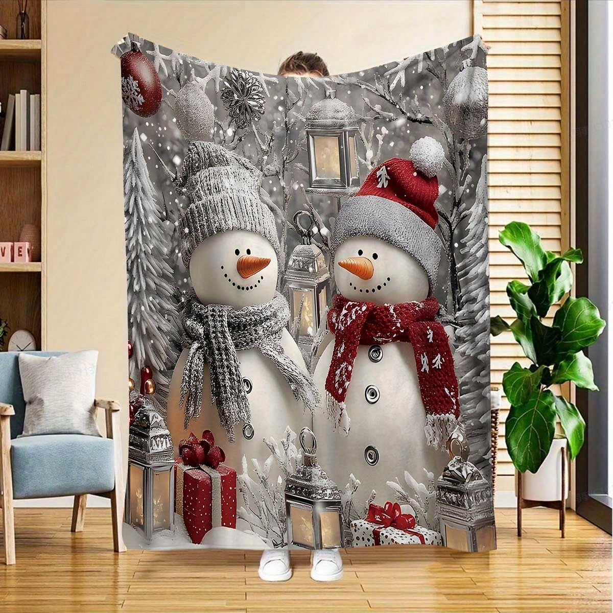 

Cozy Christmas Snowman Flannel Throw Blanket - High- , & Warm For All , Couch, Bed, Office, And Dorm Decor