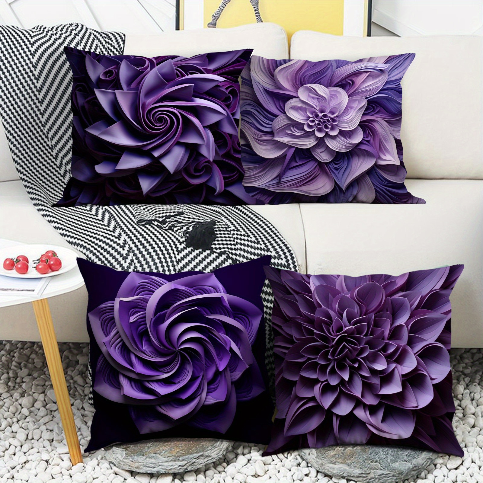 

4-pack Purple Pillow Covers, 18x18 Inches, Polyester, Contemporary Style, Zippered Cushion Cases For Home, Office, Bedroom, Balcony, Car, Sofa, Patio - Machine Washable