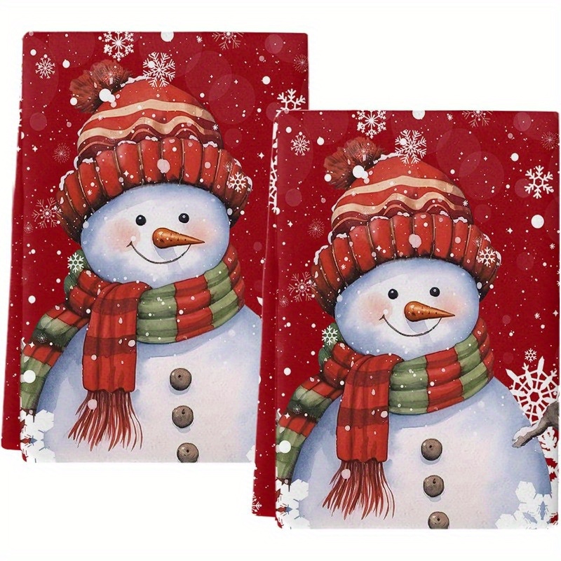 

2-pack 18x26inch Christmas Red Snowman Kitchen Towels, Absorbent Dish Towel Set, Super Towel, Quick Dry, Cartoon Polyester Towels, , Machine Washable