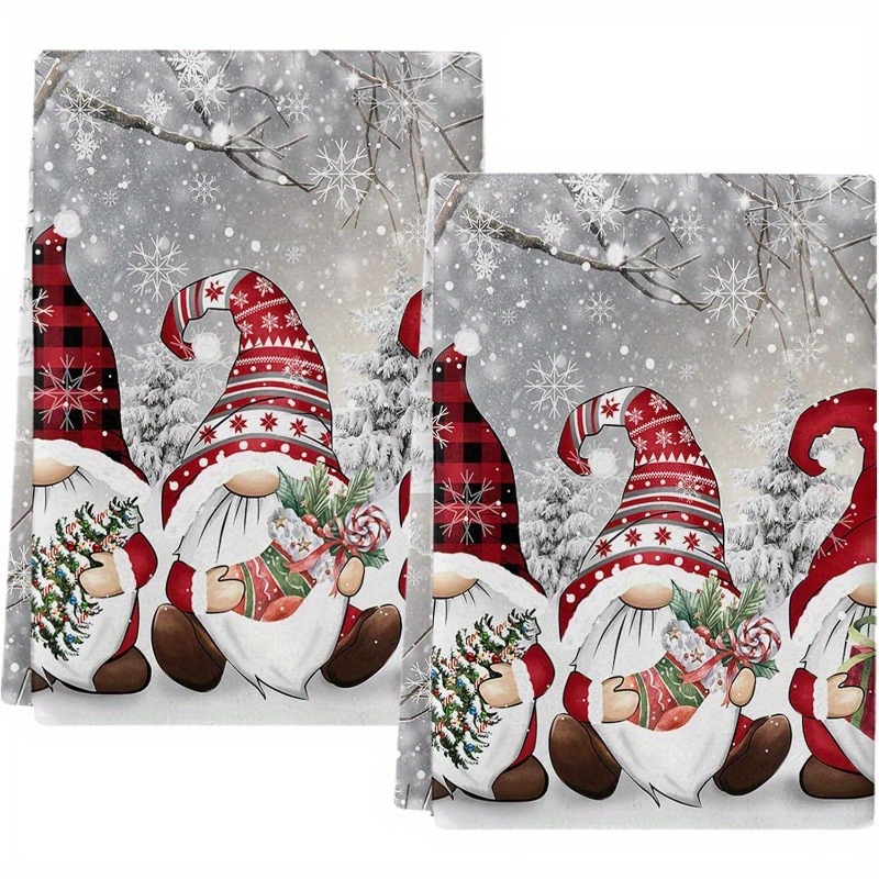 

2-pack Modern Christmas Cartoon Kitchen Towels, Soft Polyester Quick-dry Dish Cloth, Rectangular Weave, Machine Washable, & Design, 18x26 Inches