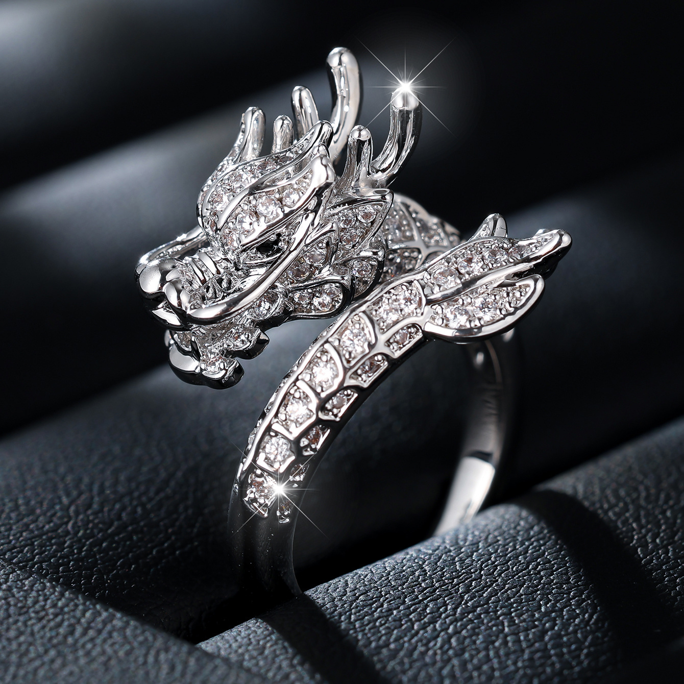 TEMU 1pc Inlaid Synthetic Zirconia Dragon Trendy Hip-hop Ring Suitable For Women's Holiday Gift