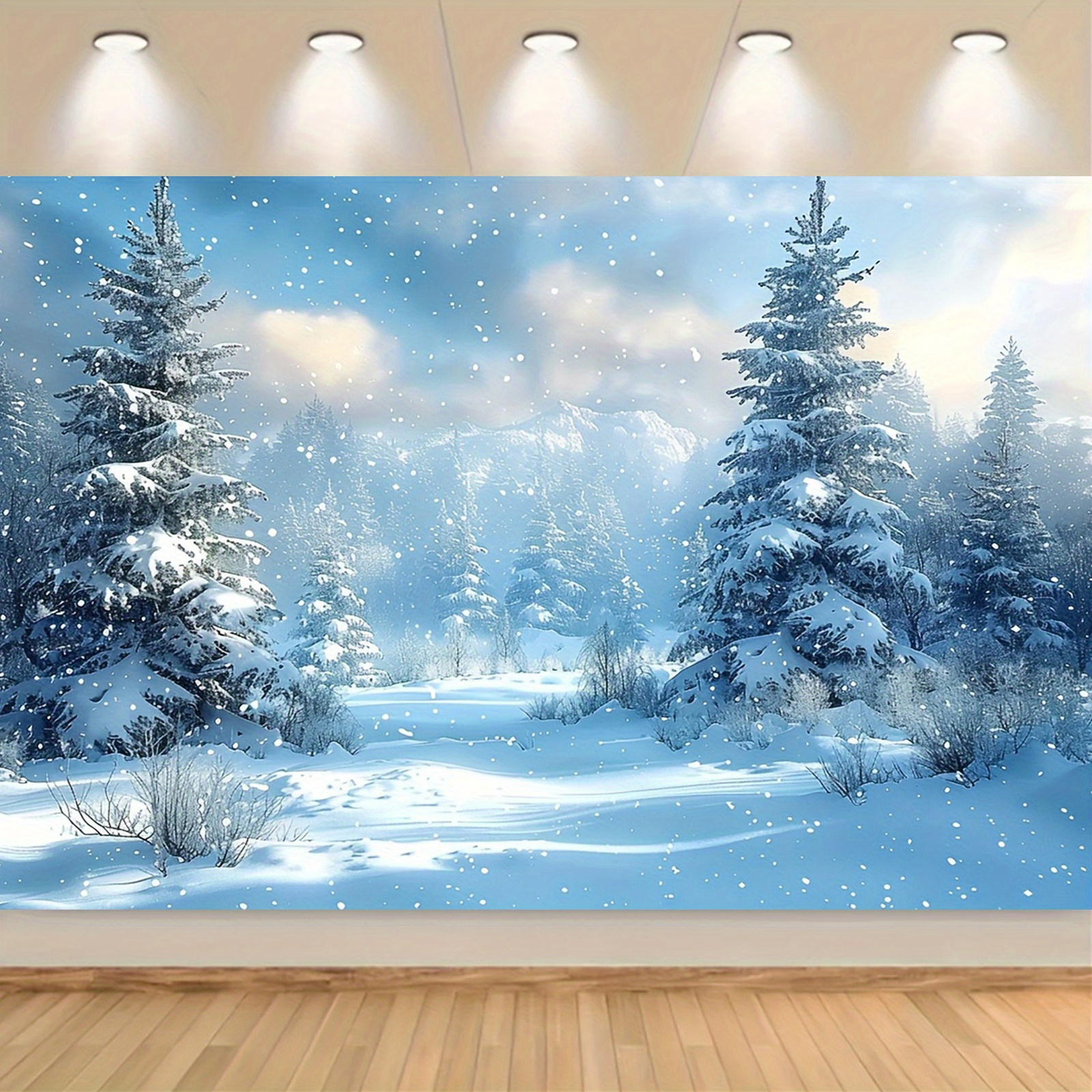 

1pc Sparkling Winter Wonderland Backdrop, & Scene, Polyester, No Power Needed, For Christmas Party Decor, Props, Home & Kitchen Party Banner