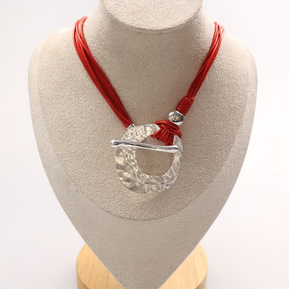 TEMU 1pc Bohemian Ethnic Style Double Layer Ring Pendant Necklace Vintage Jewelry Anniversary Holiday Gift