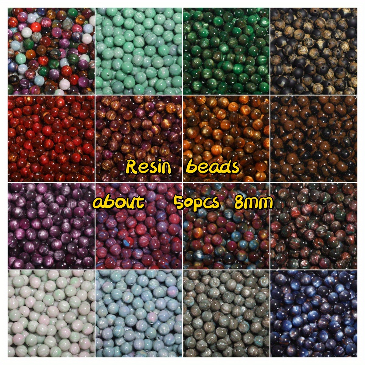 

50pcs 8mm Resin Halo Dyed Round Beads, Bracelet Spacer Beads For Diy Handmade Jewelry Making, Bracelet Making Supplies