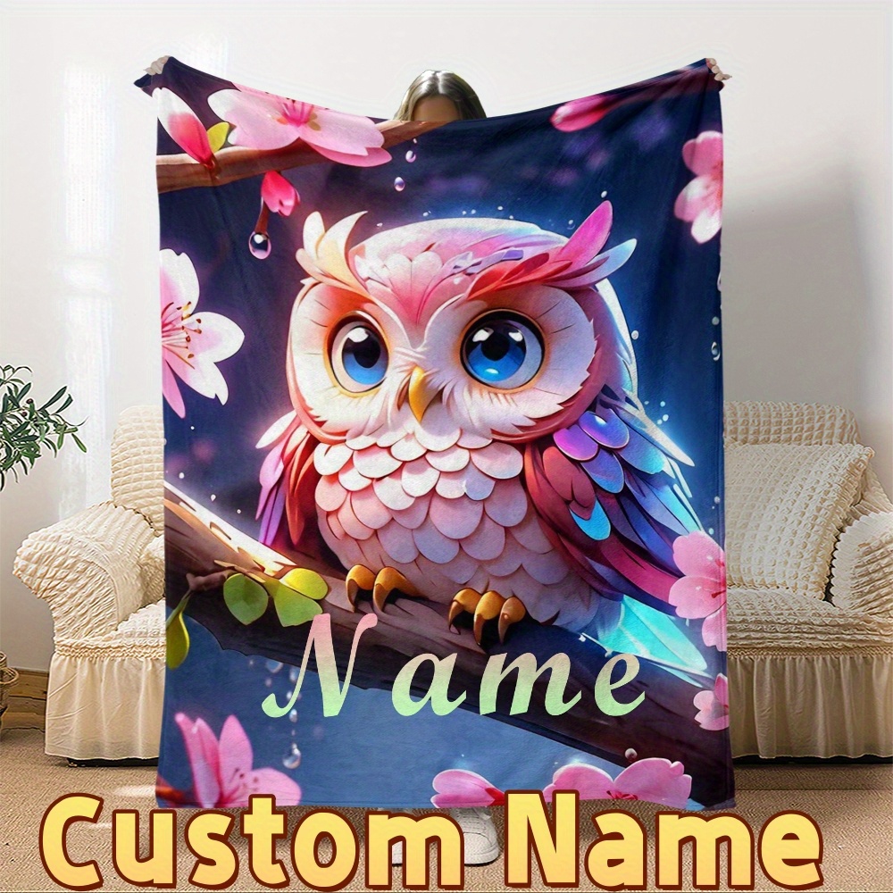 

Personalized Owl Flannel Throw Blanket - Soft, Warm & Machine Washable For All - Sofa, Bed, Travel & Office - Custom Name Gift Idea