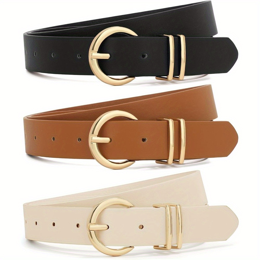 TEMU 3pcs Vintage-inspired Leather Belts For Women - Adjustable & Secure Pin Design In Mixed Colors, Ideal For Jeans & Casual Pants Suitable For Teens.