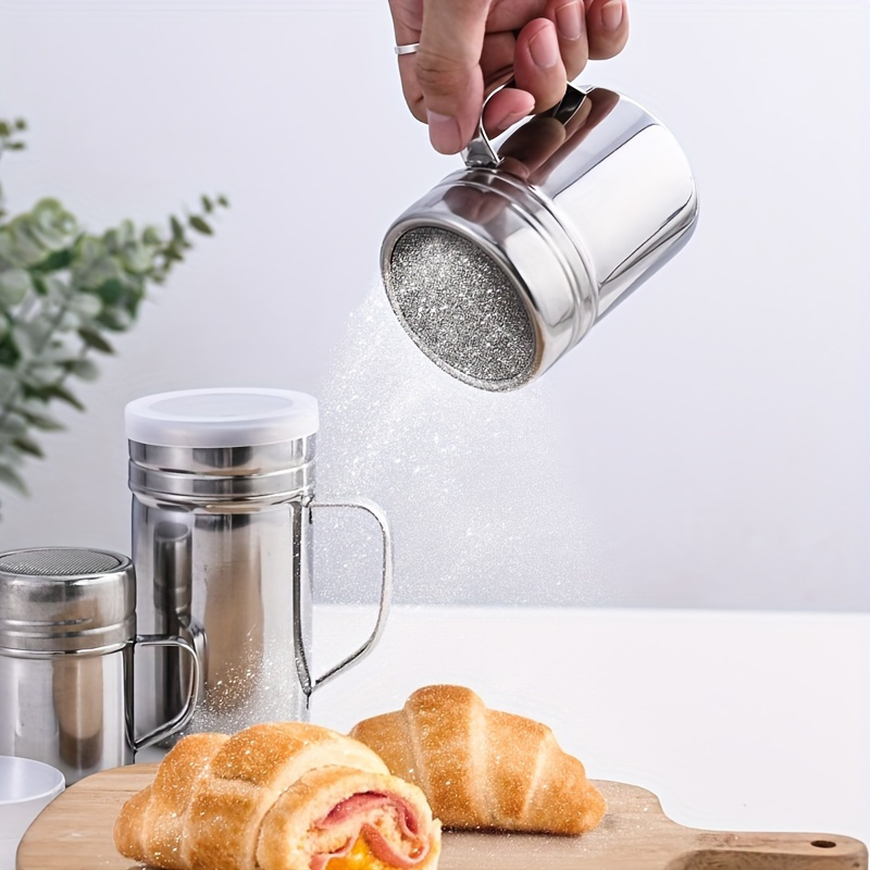 versatile stainless steel powdered sugar   shaker reusable   mesh dispenser for baking and beverages   kitchen essential details 0