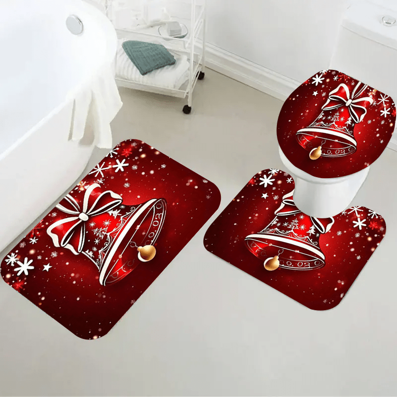 

Christmas And Bowknot 3- Bathroom Set, Bath Mat, Polyester U-shaped Rug, -corrosion Lid ,