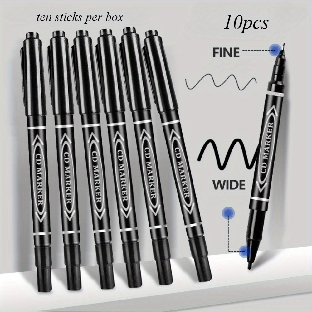 

10-pack Quick-dry Permanent Markers, Fine & Wide Tip, , Plastic Barrel, For Office, Home, Marketing, & Use