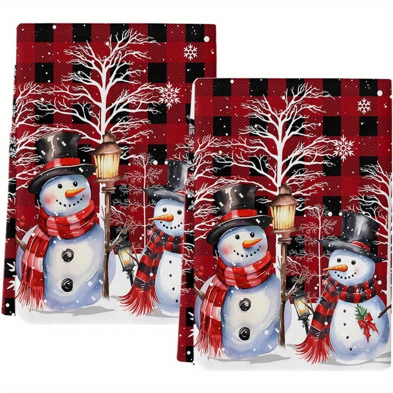 

2-pack Modern Cartoon Snowman Christmas Kitchen Towels, 18x26 Inch, Super Soft Polyester, Quick-dry Absorbent Dish Cloth, Machine Washable, With Snowflakes Branches Design