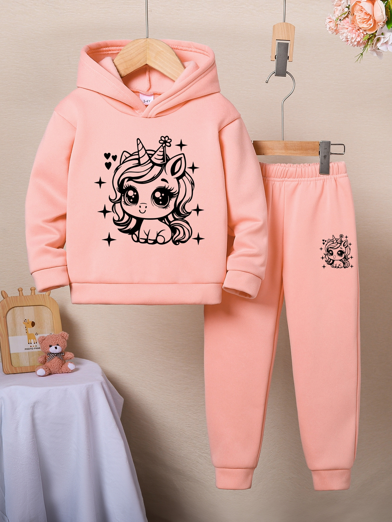 girls' unicorn pattern casual outfit polyester knit long Temu Chile