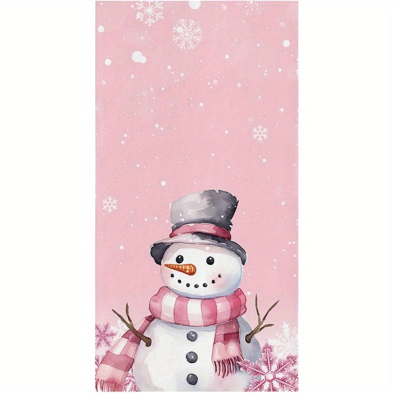 

18x26 Inch Christmas Kitchen Towel Set: Pink Snowman Dish Towels With Absorbent Hand Towels For Kitchen Drying - Contemporary Design, Machine Washable, Soft Viscose Material