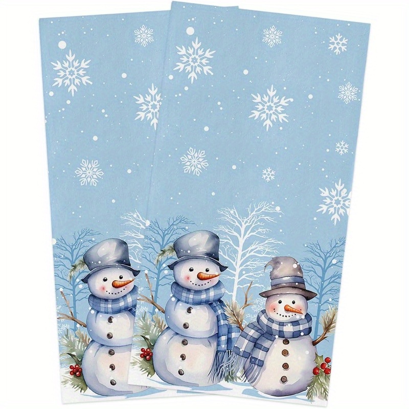 

Set Of 2 Christmas Kitchen Towels - Snowman & Design, Polyester, Absorbent Hand Towels For Holiday Decor, Machine Washable, 18x26 Inches